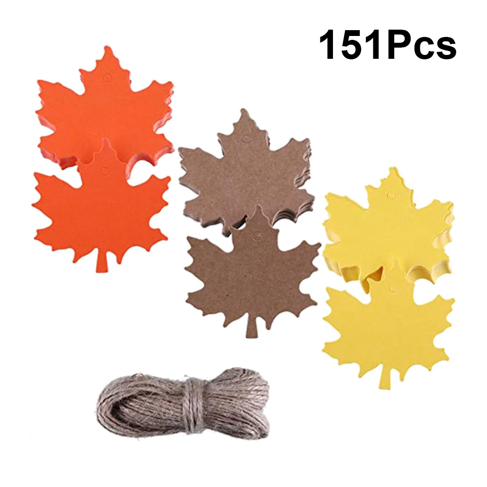 

150 Pcs Tags Kraft Paper Label Maple Leaf Tags with 40m Hemp Rope for Party Decoration (Three Colors)