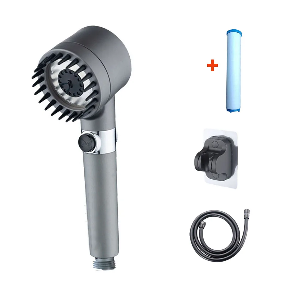 

High Pressure Shower Head New Style 3 Modes Adjustable Water Saving One-key Stop Water Massage Nozzel Bathroom Accessories