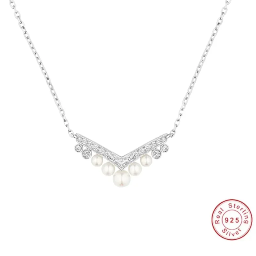 

Paris French luxury brand jewelry High Quality 925 Silver Fashion Heart V-shaped Pearl Aigrette series Necklaces For Women Gift
