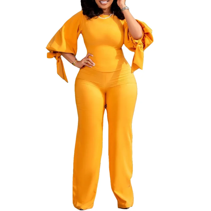 Two Piece Sets Women Dashiki African Clothes Spring Summer New Fashion Three Quarters Sleeve Top And Pants Suit Matching Sets
