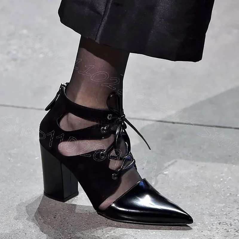 Черные ботинки с острым носком и ремешками женская обувь на молнии сзади