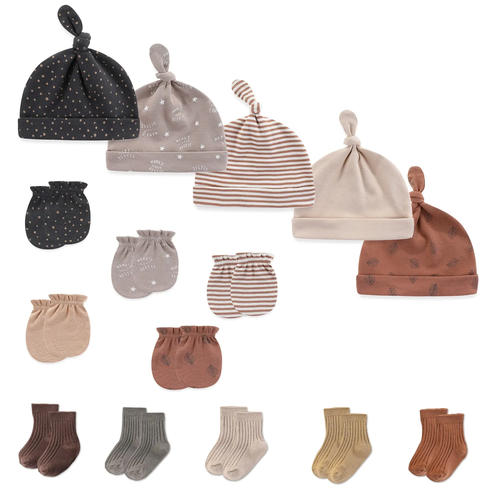 15 шт. шапки для новорожденных + перчатки носки комплекты из 100% хлопка головные