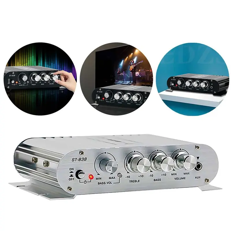 Фото AA84 4X ST-838 Hi-Fi 2.1-канальный усилитель мощности 80Втx2, стереоусилитель басового звука с выходом для сабвуфера, домашний аудиоусилитель, белый №3