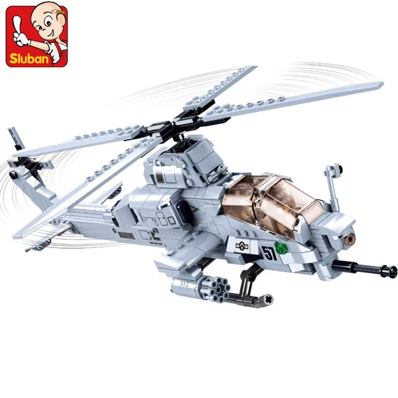 

482 PCS Sluban 0838 Constructor Fit Super Hornet Fighter Gunship Helicopter Motorcycle Building Blocks Educational Bricks Toys