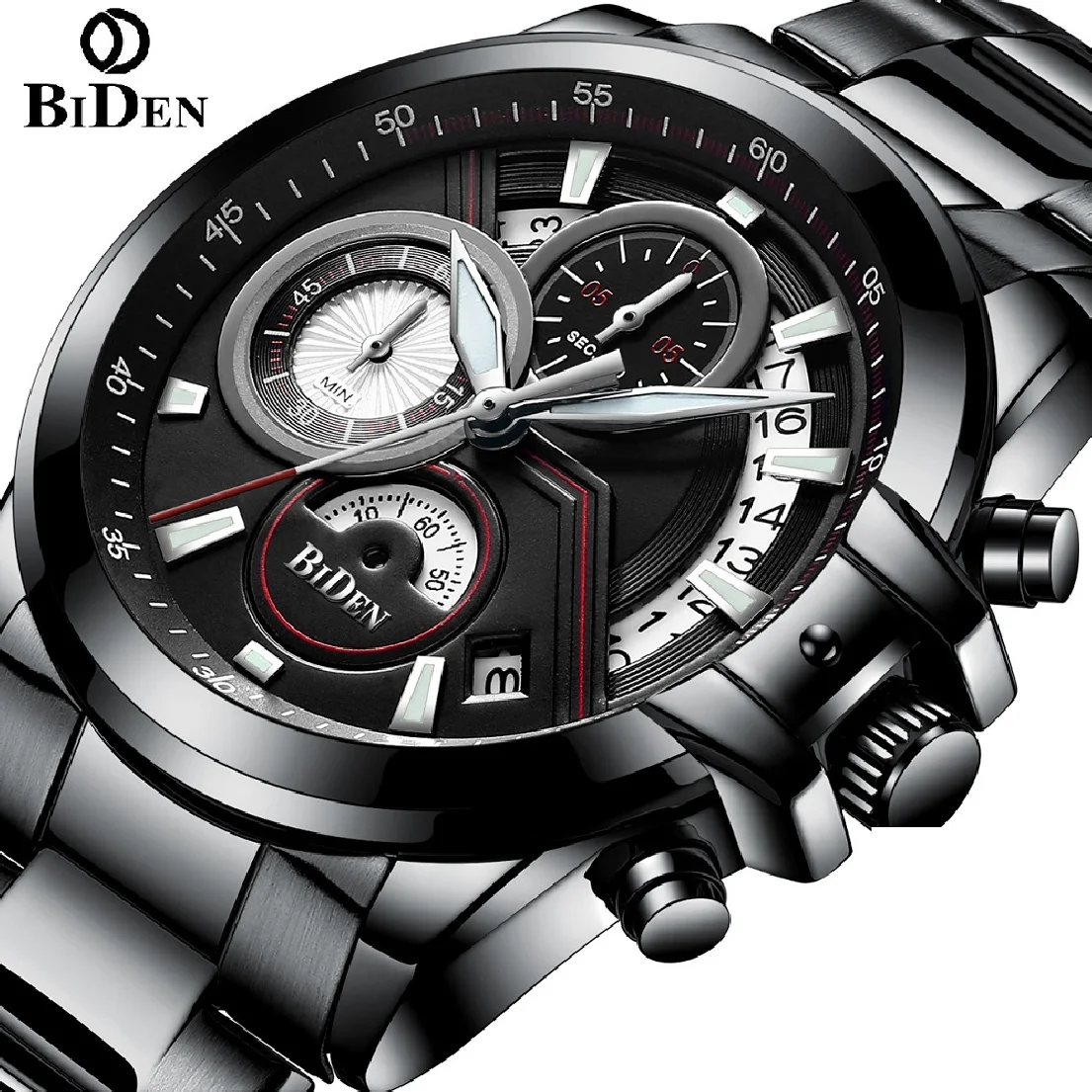 

Часы Biden Мужские кварцевые аналоговые, люксовые Брендовые спортивные светящиеся в стиле милитари, с хронографом из нержавеющей стали