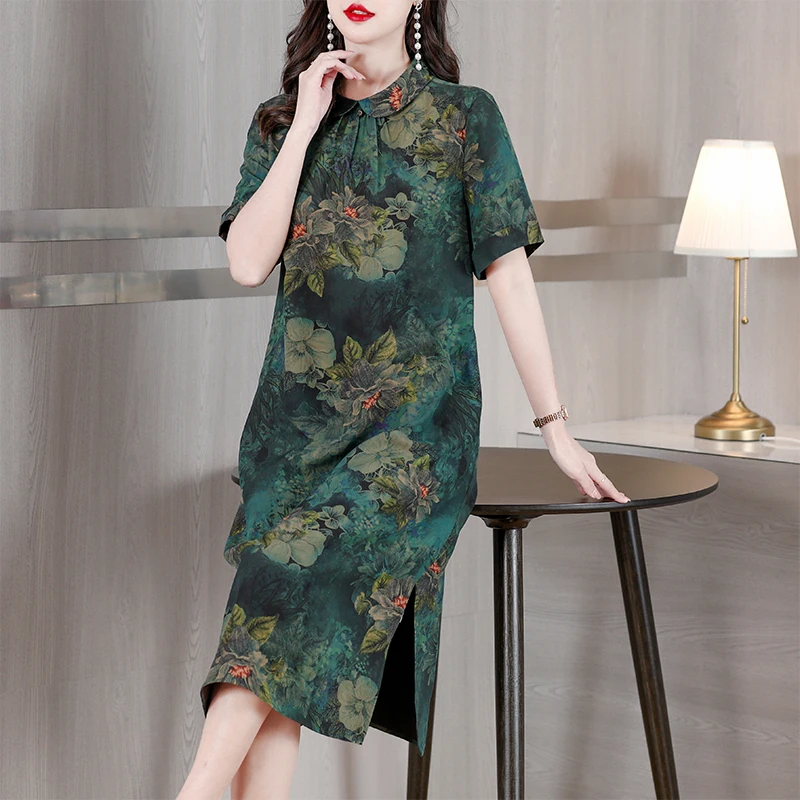 

Осеннее винтажное элегантное женское платье Shory, новинка 2023, элегантное корейское платье средней длины с цветочным рисунком и облегающим рукавом, шелковое женское платье