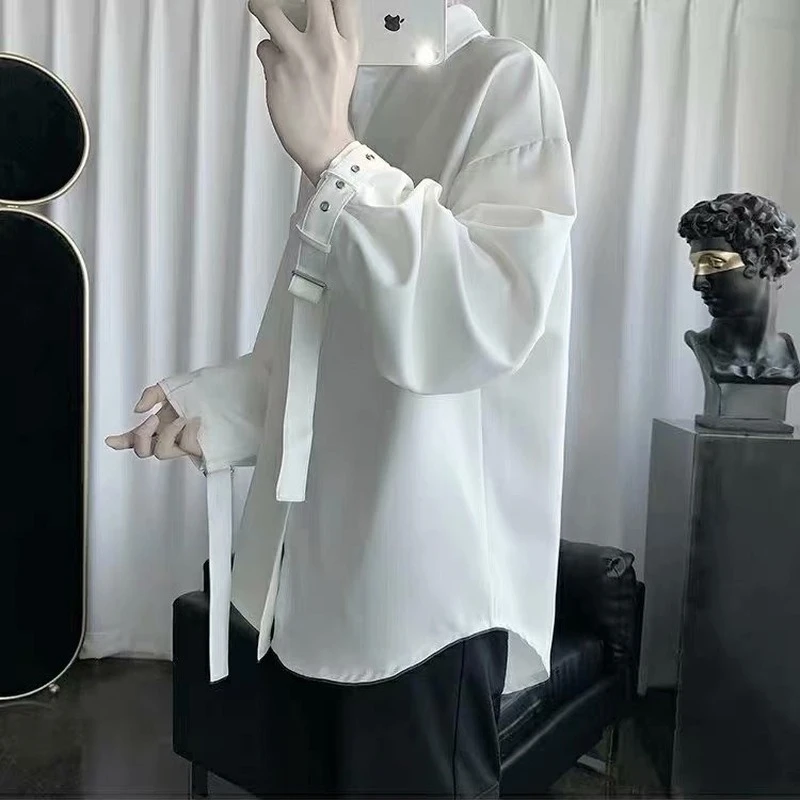 

2022 Spring and Autumn Korean Version Trend Handsome Solid Color Square Collar Shirt Men's Design Sense Niche Abstinence Shirt