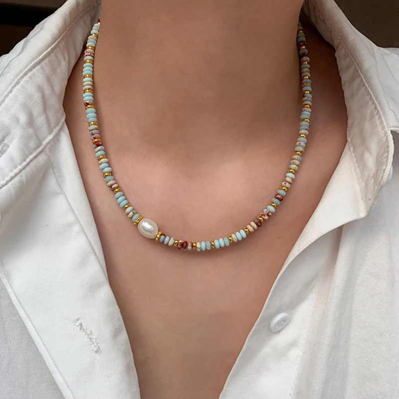 Нишевое винтажное ожерелье из бисера в этническом стиле с камнем Шушань голубая