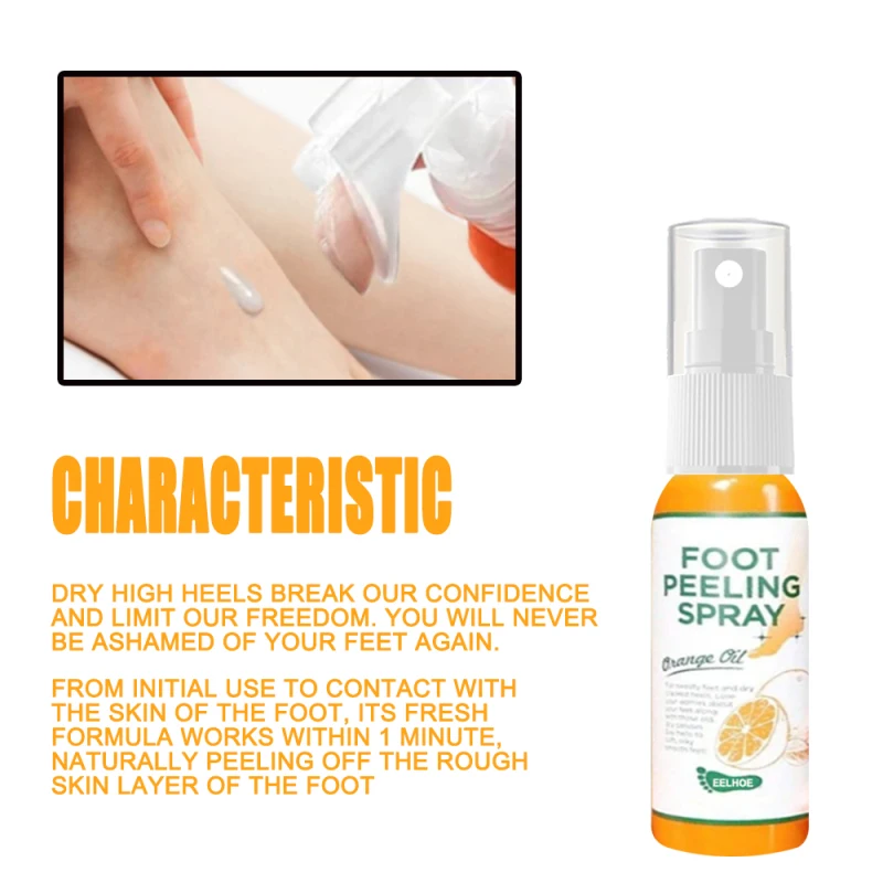 

Foot Peeling Spray Cleansing Antimicrobial Natural Orange Podiatry Spray Pedicure Hands Dead Skin Exfoliator Foot Care TSLM1