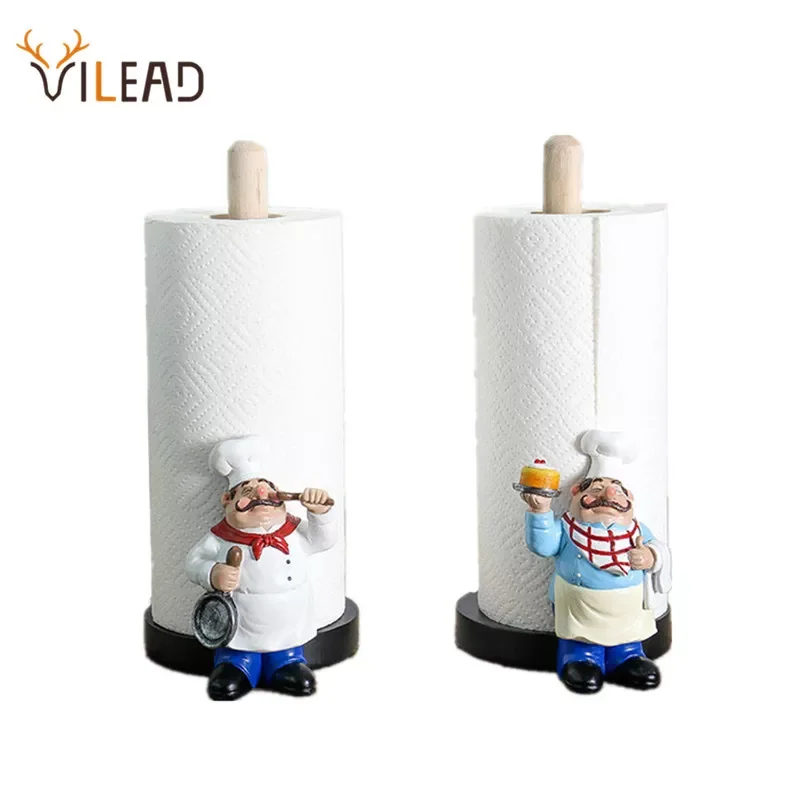 

VILEAD 29.5cm Resin Chef Double-Layer Paper Towel Holder Figurines Creative Home Cake Shop Restaurant Crafts Decoration Ornament