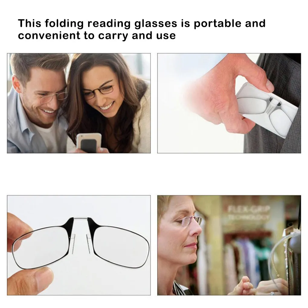 Mini Foldable Clip Nose Newspaper Reading Glasses Elderly Keychain Pocket Presbyopic Glasses Black Cloth Accessories