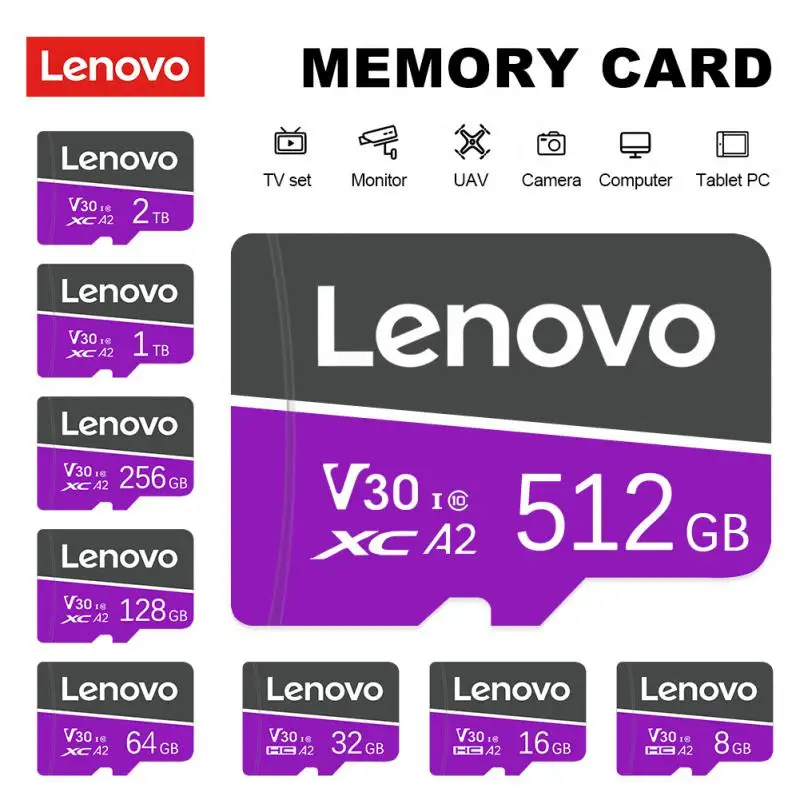 

Lenovo 2TB Micro TF SD Card 1TB 512GB 256GB SD/TF Flash Memory Card 128GB 64GB High-speed Data Transfer TF Card For Camera/Phone