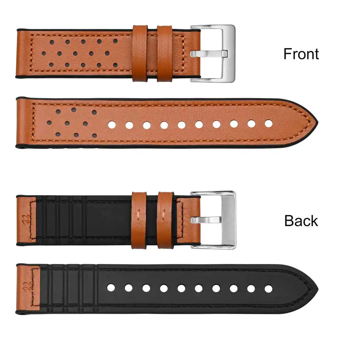 Anbeer Leather Silicone Watch Strap Genuine Leather Watch Band Replaceable Bracelet 20mm 22mm