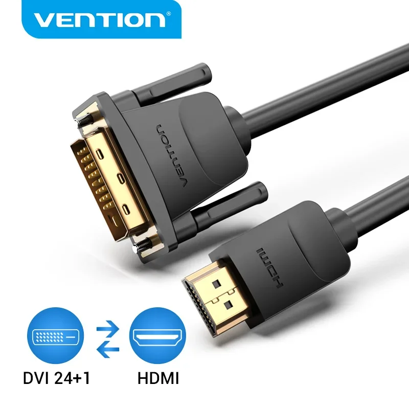 Фото Кабель Vention DVI-HDMI DVI-D 24+1-контактный кабель «папа-папа» Конвертер HD 1080P для проектора PS4 Кабель HDTV Адаптер HDMI-DVI №1