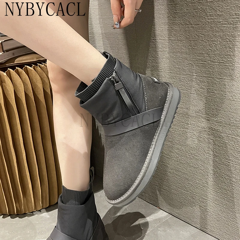 Shoes White Ankle Boots Boots-Women Winter Footwear Zipper Round Toe Clogs Platform Flat Heel Australia Low 2023 Lolita Rubber