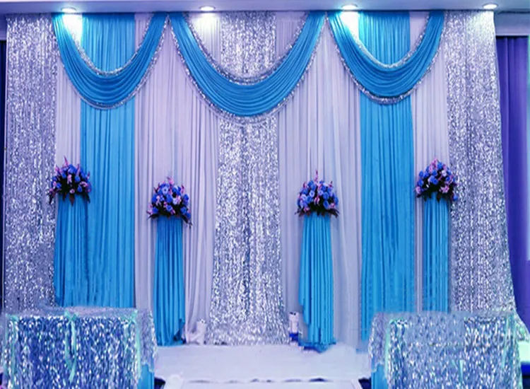 

Wedding 3mx6m Backdrop Luxurious Marriage Stage Background with Beatiful Swag Wedding Stage Backdrop Decoration