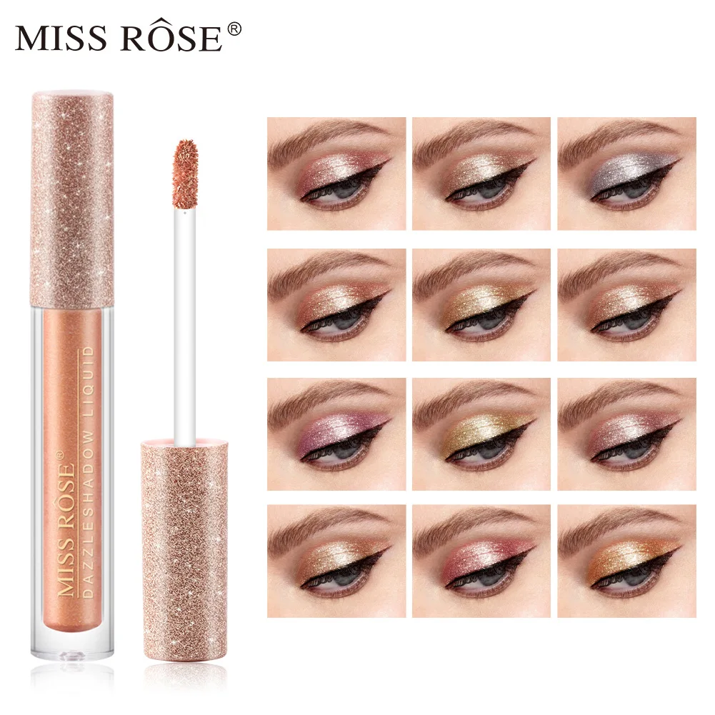 

MISS ROSE 12-Color Glitter Eye Shadow Pearlescent Monochrome Eye Shadow Makeup Long-lasting Makeup Sequin Eye Shadow Liquid