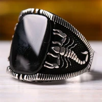new jewelry european and american simple gold edge black gemstone two color relief ring mens fashion to attend the banquet ring