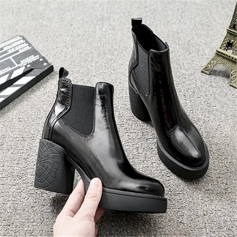 

Женские ботильоны на платформе и высоком устойчивом каблуке, женские мотоциклетные ботинки из искусственной кожи, женские черные ботинки в...