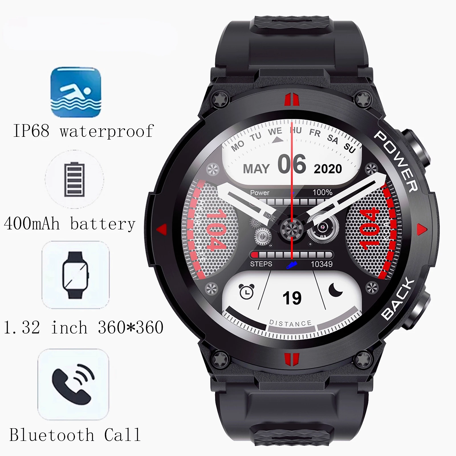 

Смарт-часы мужские, водостойкие, IP68, 380 мАч, с Bluetooth