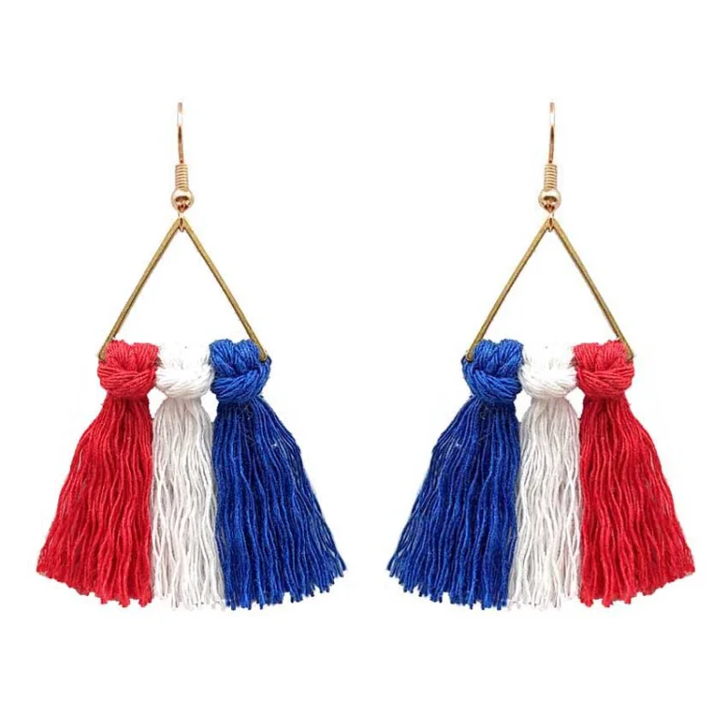 

Popular European and American Jewelry, Tassel Earrings, Bohemian Hand Woven Triangular Cotton Thread Earrings
