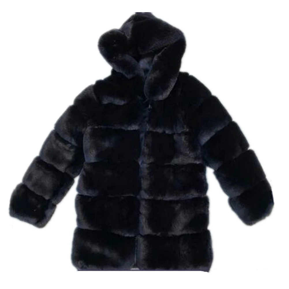 Lisa Colly Women Winter Thick Warm Faux Rabbit Fur Coat Jacket Long Sleeves Faux Fox Fur Coat Overcoat With Hooded Furs Coats