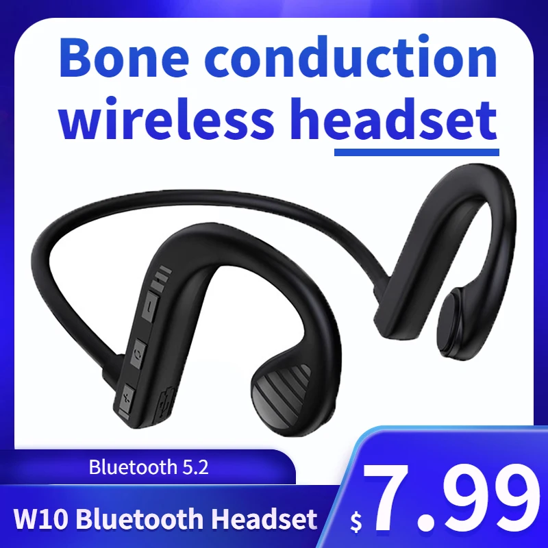 W10 Wireless Bluetooth Headset Air Bone Conduction Ear-mounted Headphones Waterproof Sport Noise Cancelling Earphones with Mic