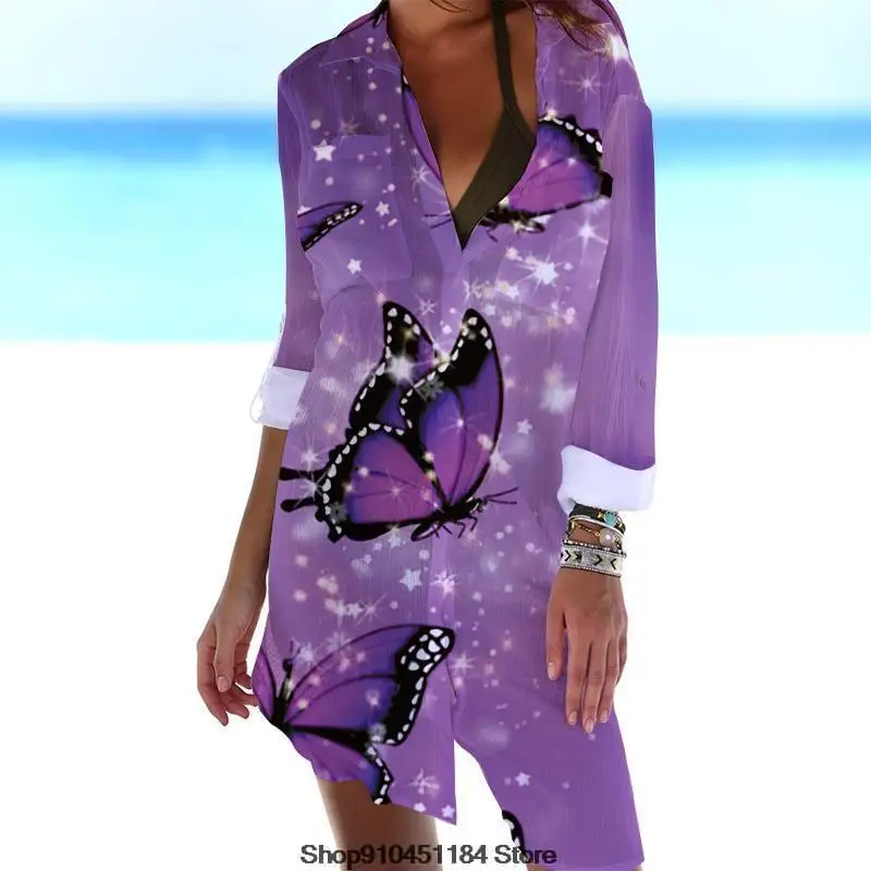 

Женская пляжная рубашка на пуговицах, богемная блузка с защитой от солнца, летний топ в стиле Харадзюку, винтажный Гавайский кардиган