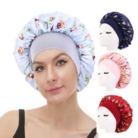 european and american popular pastoral printing satin round cap elastic wide brimmed nightcap hair care cap
