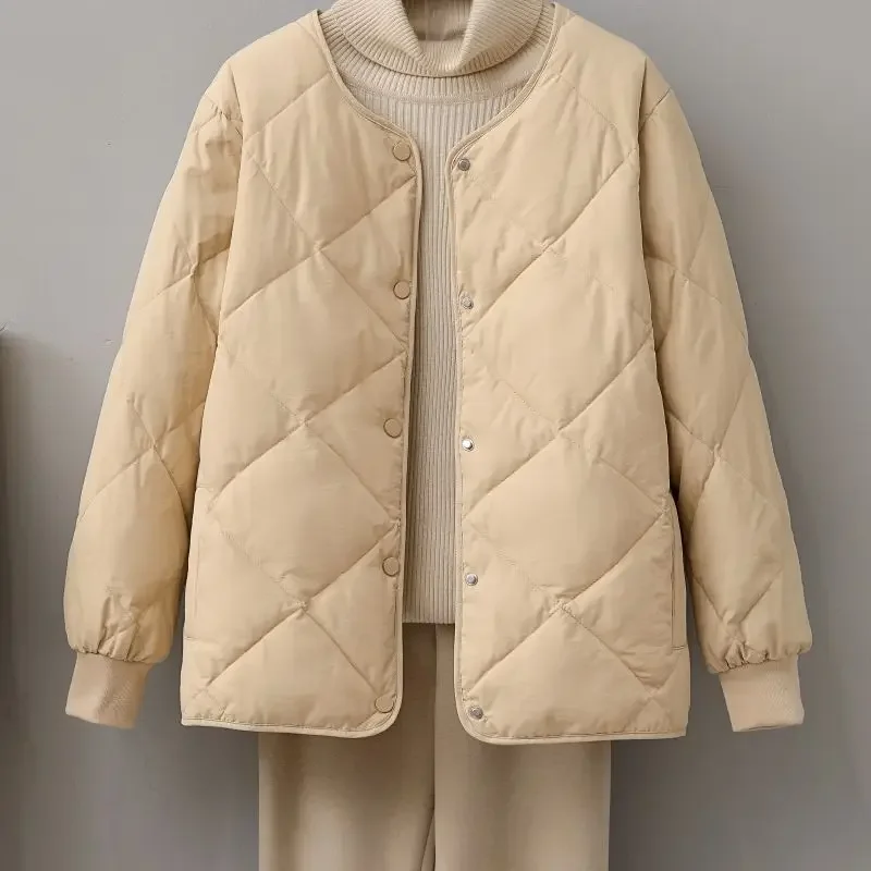 Женское Укороченное пальто с хлопковой подкладкой легкое Свободное круглым