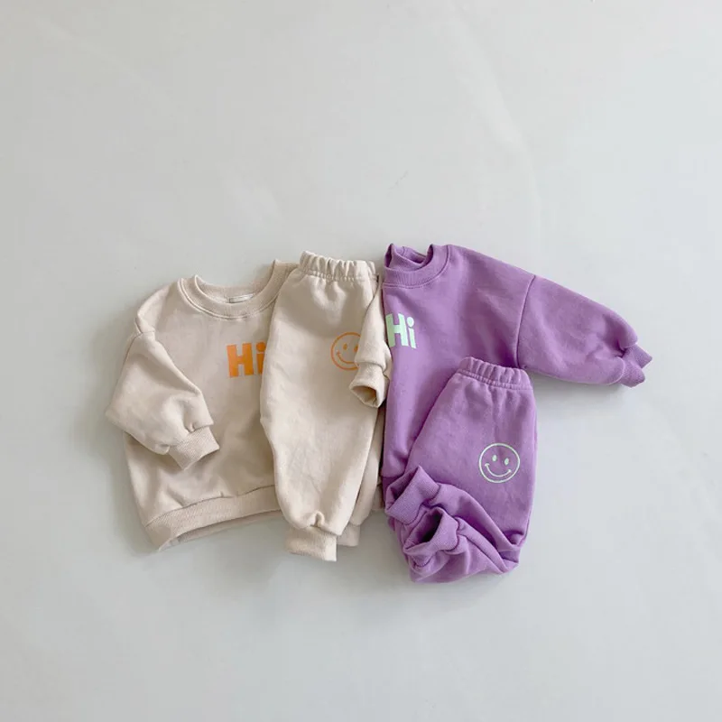 2022 Spring New Toddler Baby And Girl Fashion Cotton Long Sleeve Sweater + Kid Solid Soft Trousers 2pcs Clothes Set