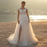 elegant wedding dress o neck cut out exquisite appliques sleeveless a line mopping beach gown vestido de novia for women