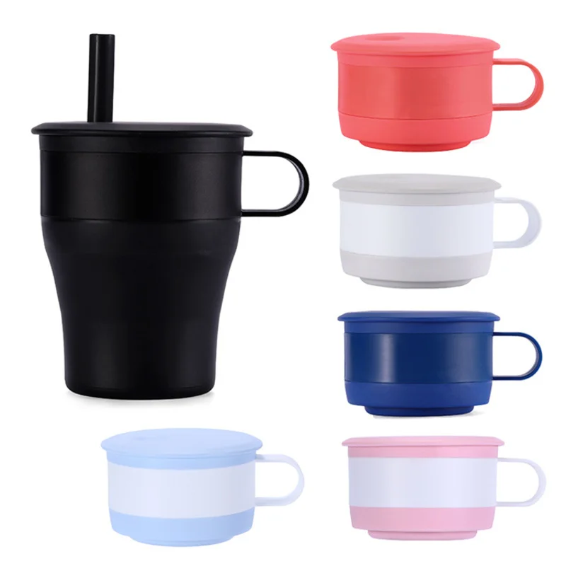 

PURPLESEVEN Wholesale 480ml Retractable Travel Portable Water Folding Cup Foldable Silicone Collapsible Coffee Mug with Handle