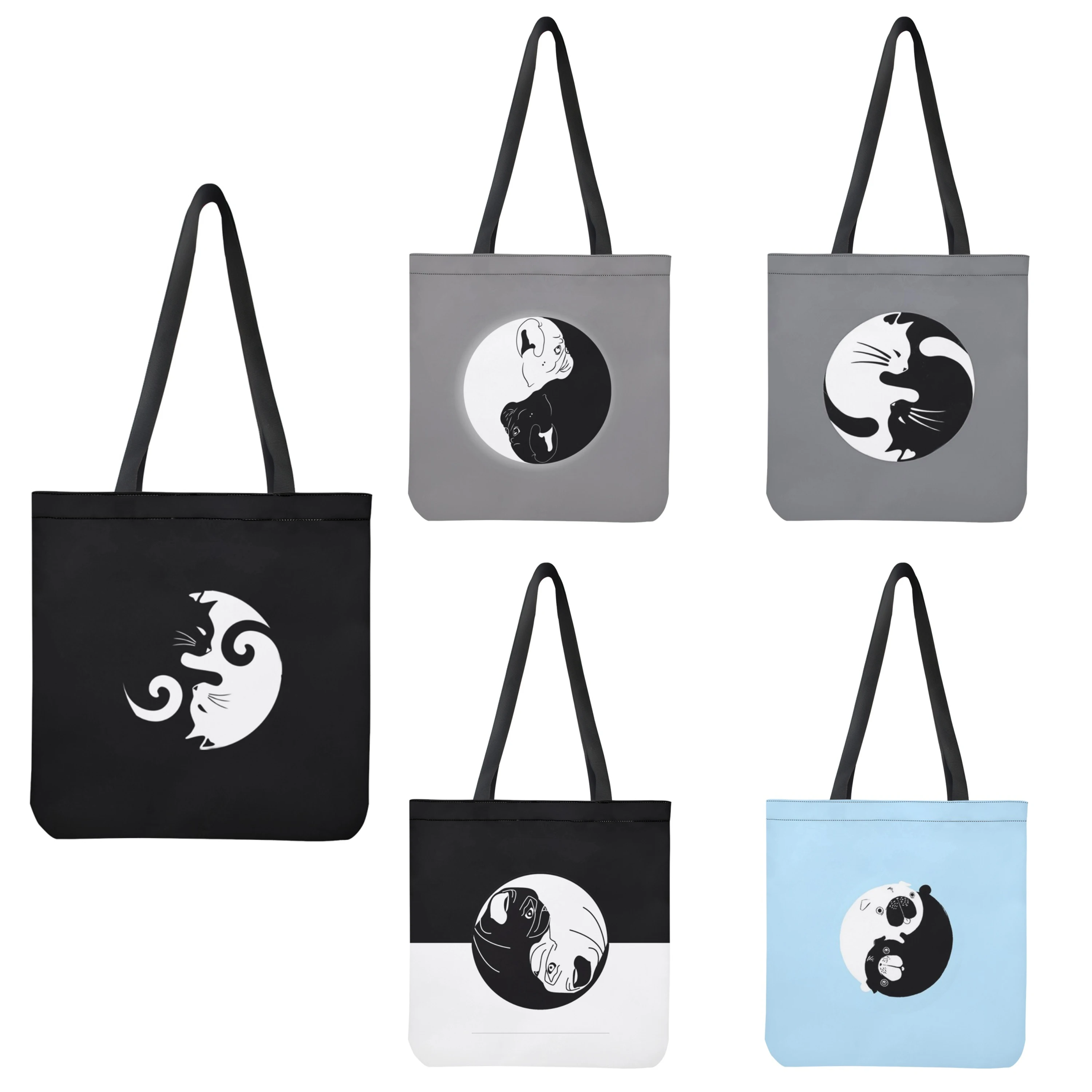 

FORUDESIGNS Cute Cartoon Cat Print Womens Handbags Tote Shoulder Bag School Students Book Bag Reusable Shoppers Bags bolso mujer