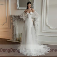 exquisite wedding dresses a line draped tulle satin 2022 strapless applique lace floor length high quality gowns robe de ma