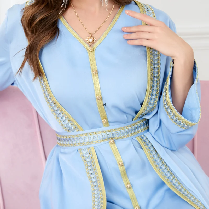 2 Piece Muslim Sets Luxury Embroidery Evening Modest Dress for Women Ramadan Dubai Abaya Islamic Jalabiya Marocain Kaftan Robe