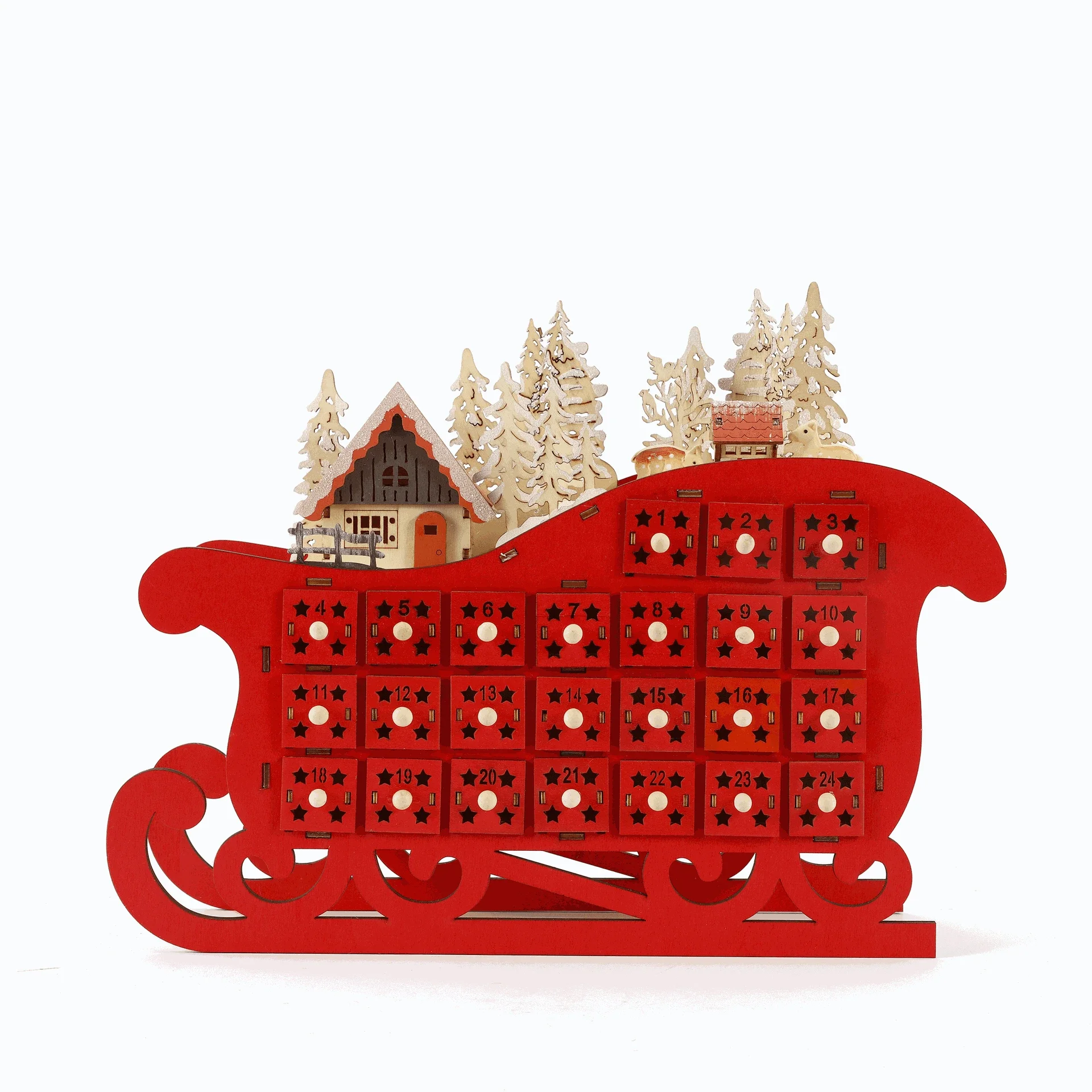 

Creative Wooden 24Countdown Christmas Decoration Home Sleigh Calendar Wooden LED Christmas Decoration Ornaments Elf on The Shelf
