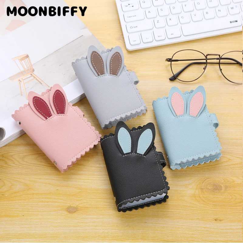 

PU leather men and women business card holder rabbit ear business card holder ID bag bank card holder cartoon gift card holder