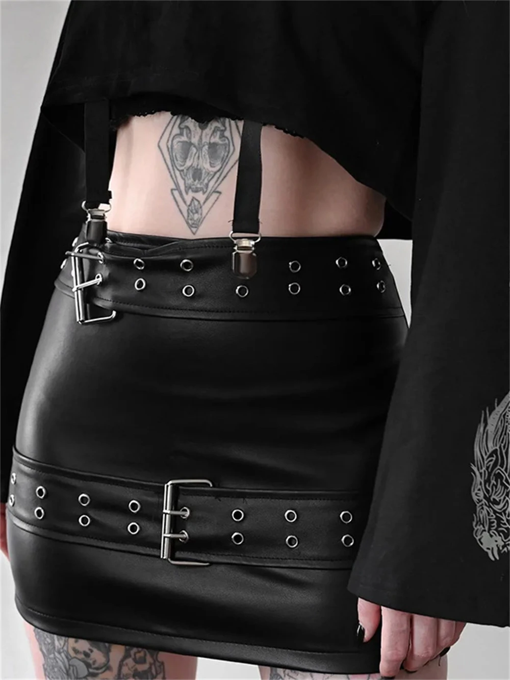 

Women Goth Pu Sashes Mini Skirt Y2k Fashion Leather Fairy Grunge Straight Skirts Female High Waist E Girl Sexy Short Faldas