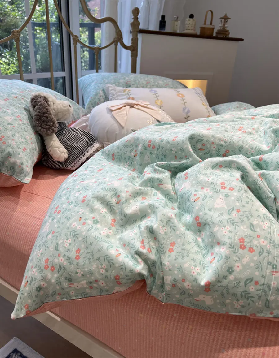 Набор с симпатичным кроликом и цветочным рисунком односпальная двухспальная