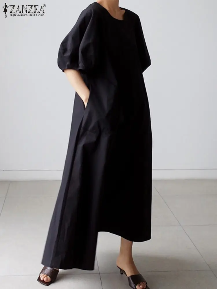 

Свободный сарафан ZANZEA до щиколотки, Модный повседневный элегантный халат, женское летнее платье с рукавом-фонариком и круглым вырезом, одно...