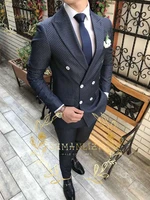 szmanlizi latest designs business navy blue dots men suits for wedding double breasted groom tuxedos costume homme jacketpant