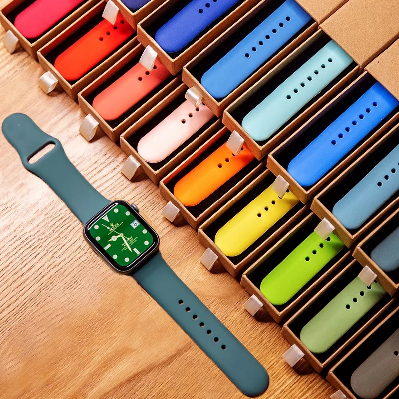

Silicone Strap For Apple Watch Band 44mm 40mm 45mm 41mm 42mm 38mm 49mm 44 45 mm Sport Bracelet iWatch series 8 7 5 6 se 3 ultra