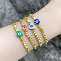 flola enamel heart shape evil eye bracelets for women copper gold plated beads bracelets turkish jewelry gifts ojo turco brtj03