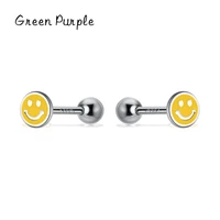 green purple mini smile enamel stud earrings 100 real 925 sterling silver classic round earring for women fine jewelry arete