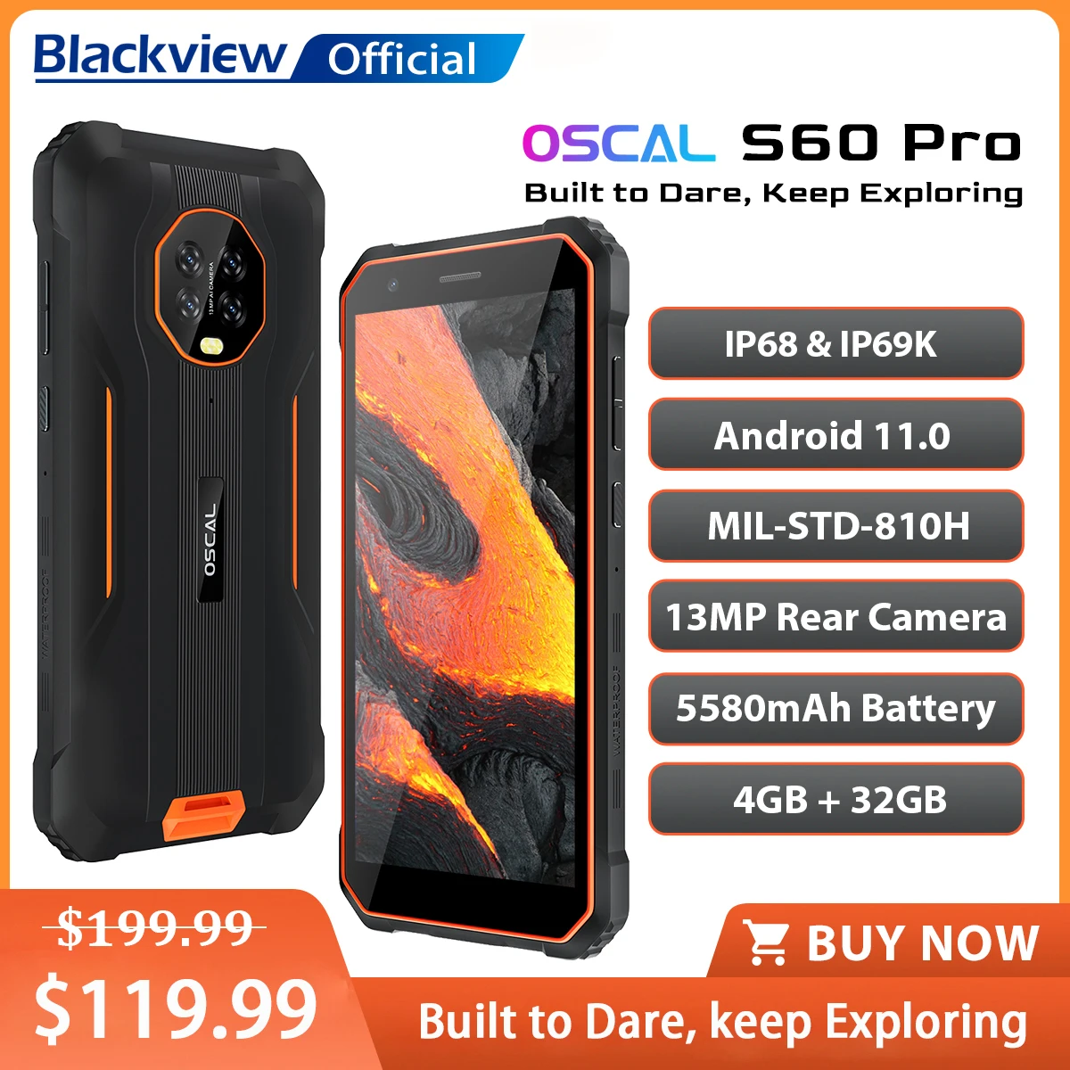 blackview oscal s60 pro ip68 waterproof rugged smartpone 5 7 inch display 4gb32gb 5580mah android 11 8mp13mp mobile phone nfc free global shipping