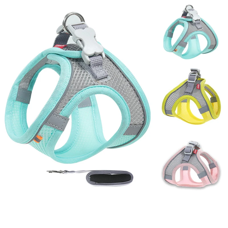 

Breathable Puppy Mesh Harness with Leash Pet Adjustable Reflective Vest Soft Padded Small Dogs Cats Harness Walking Lead Leash