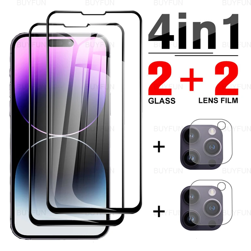 

Для Apple iPhone 14 Pro Max 4 в 1 полное покрытие закаленное стекло для Apple iPhone 14 i Phone 14Plus Защитная пленка для объектива камеры