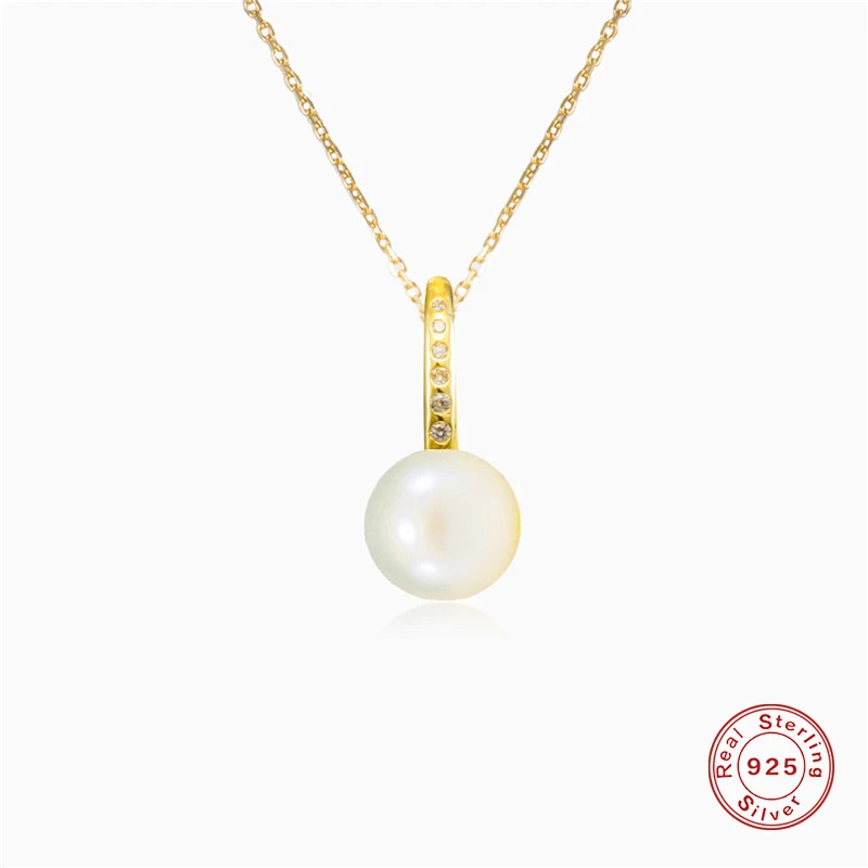 

Aide 925 Sterling Silver White Round Imitation Pearl Pendant Necklaces For Women Elegant Simple Design Clavicle Choker Necklace