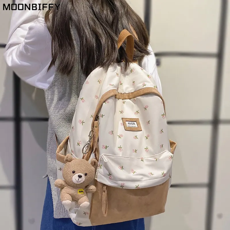 

Модная нейлоновая Милая фланелевая Цветочная сумка для девушек, женский милый рюкзак для колледжа, Женская дорожная сумка для студентов, же...